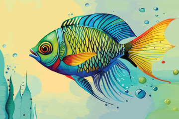 Angelfish Watercolor Vertor art illustration