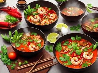 tom yum soup served in bowls