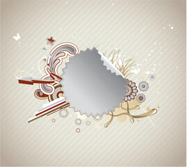 Vector illustration of funky styled design frame made of Peeling sticker, floral elements and  arrows