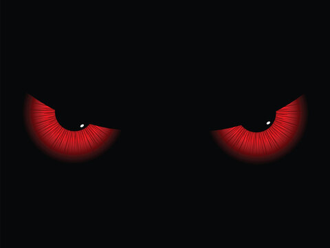 Red evil eyes on a black background