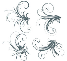 Vector illustration set of four swirling flourishes decorative floral elements