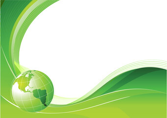 Vector illustration of green abstract lines background - composition of curved lines and globe. - Powered by Adobe