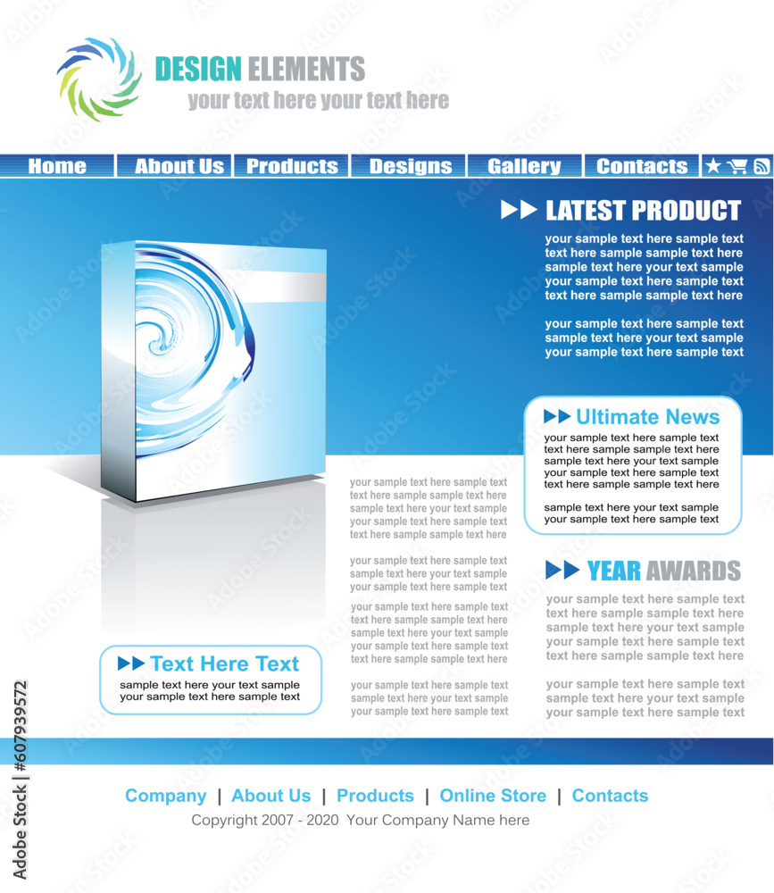 Wall mural light blue web site elegant template with empty box for product promotion
