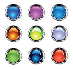 Colorful Glossy Internet Buttons with Metal Chromed Borders