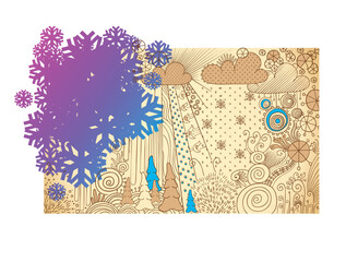 winter handdrawn vector banner with floral elements