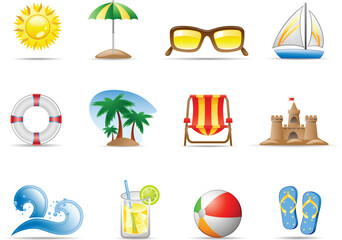 Set of icons on a theme Sun Sea and Beach