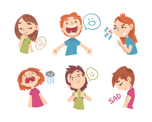 Little Children with Face Expression and Emotion Vector Set