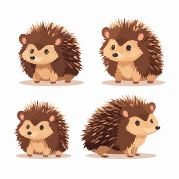 Dynamic hedgehog illustrations in various stances, ideal for web design.