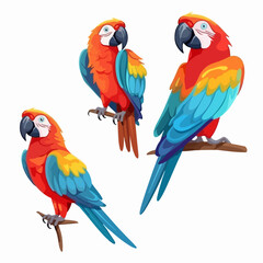 Naklejka premium Whimsical macaw illustrations showcasing a range of vibrant positions.