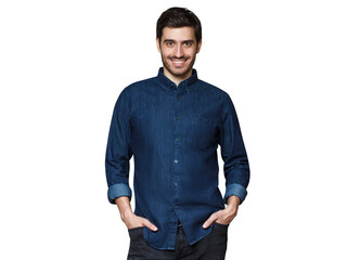 Fototapeta premium Young handsome man wearing blue denim shirt