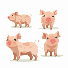 Adaptable pig illustrations in various positions, perfect for educational materials.