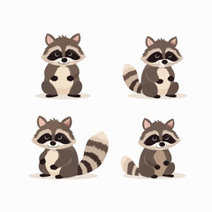 Naklejka premium Quirky raccoon illustrations showcasing their lovable and mischievous behavior.