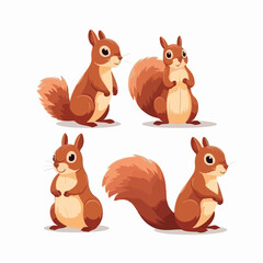 Delightful squirrel illustrations in different poses, suitable for stationery design.