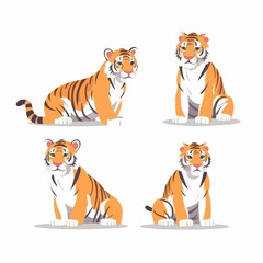Dynamic tiger illustrations in different poses, ideal for bold graphic designs.