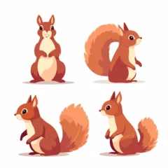 Fotobehang Creative squirrel illustrations showcasing their bushy tails and curious behavior. © Llama-World-studio