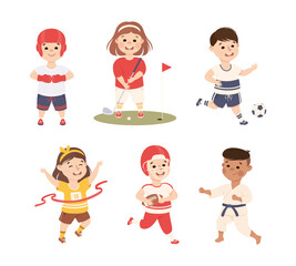 Happy Children Doing Sport and Physical Activity Vector Set