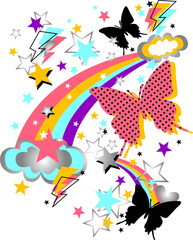 rainbow, butterfly and star funny artwork design
