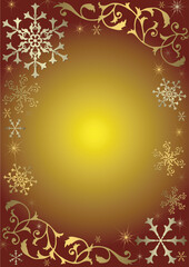 Vintage christmas background with golden and silvery snowflakes