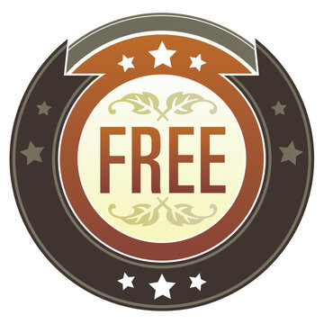 Free e-commerce icon on round red and brown imperial vector button with star accents suitable for use on website, in print and promotional materials, and for advertising.