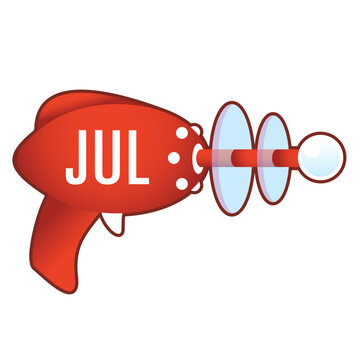July calendar month icon on laser raygun vector illustration in retro 1950's style.