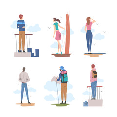 People Characters Looking Ahead as into Bright Future Vector Illustration Set