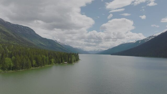 Flying over the lake in Jasper National Park in Canada