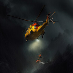 Fototapeta na wymiar Rescue helicopter in an emergency. Generative AI.