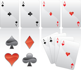 four vector playing kards with elements