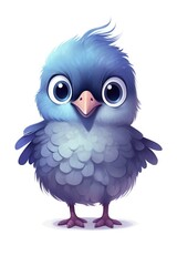 Cute baby Pigeon in Cartoon Style on white background - generative AI