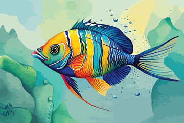 Angelfish Watercolor Vertor art illustration