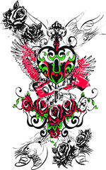 angel heart royal key emblem with roses