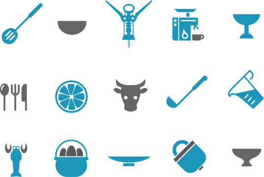 Vector icons pack - Blue Series, kitchen collection