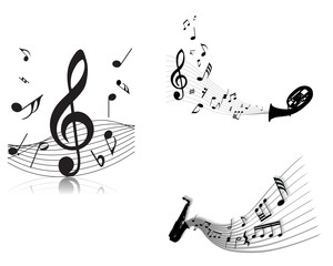 Vector musical notes staff background for design use