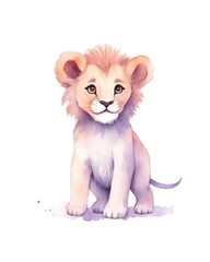 dreamlike watercolor lion print where the lion appears almost mystical. soft, pastel colors like lavender, blush pink, and pale blue to create a serene and otherworldly atmosphere. Generative AI