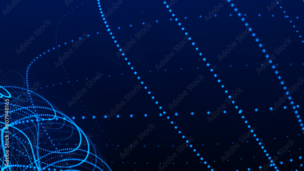 Poster dynamic wave of glowing particles. data flow information. concept of digital communication. technolo