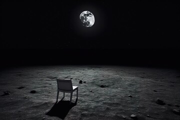 Fototapeta na wymiar A lone chair in the vast emptiness of the moon