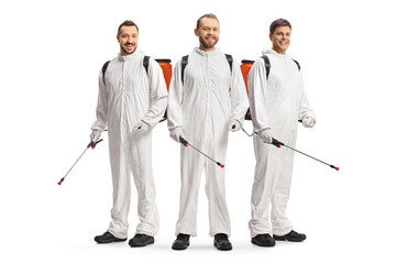 Full length shot of a pest control professionals in white suits