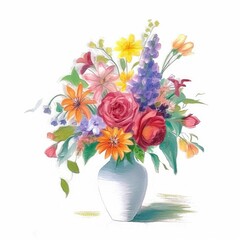 Colorful watercolor bouquet of flowers created with Generative AI technology