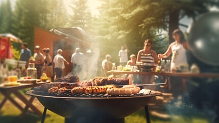 barbecue with blurred background - summer concept - obrazy, fototapety, plakaty