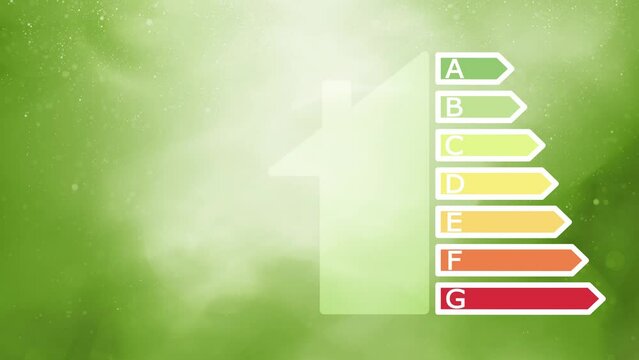 Green house energy efficiency icon on green nature bokeh loop animation. Copy space background.