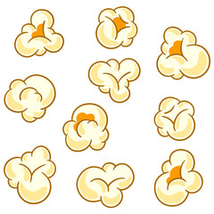 Set of popcorn. Image of snack food in cartoon style. - obrazy, fototapety, plakaty