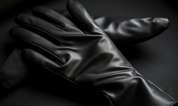  a pair of black gloves sitting on top of a table.  generative ai