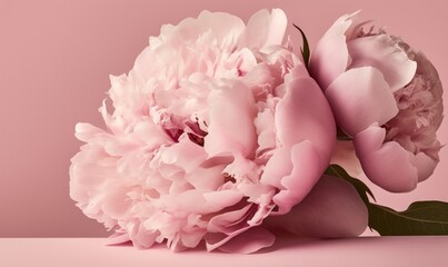  a bouquet of pink peonies on a pink background.  generative ai