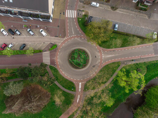 A Top View of a Roundabout in the City of Oisterwijk in the Netherlands