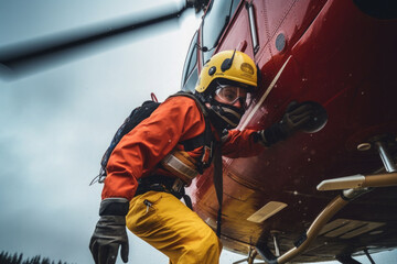 Medical first aid helicopter. Rescue a person. Generative AI