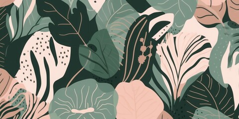 Abstract exotic botanical shapes print. Hand drawn collage contemporary seamless pattern, Generative AI
