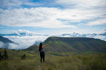Naklejka premium person on the top of mountain