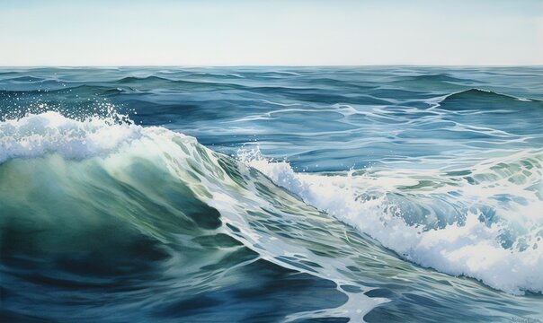  a painting of a wave in the ocean with a sky background.  generative ai