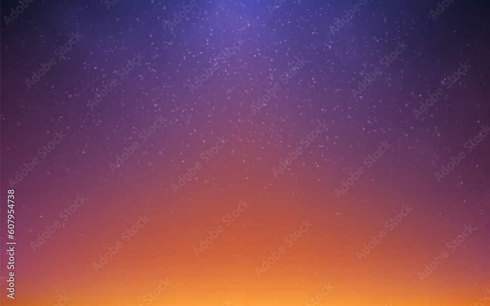 Wall mural sunset stars. realistic orange gradient with starlight effect. starry night sky. cosmic banner templ