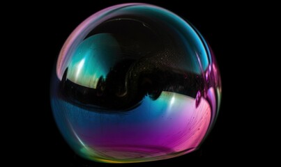  a colorful glass ball on a black background with a black background.  generative ai